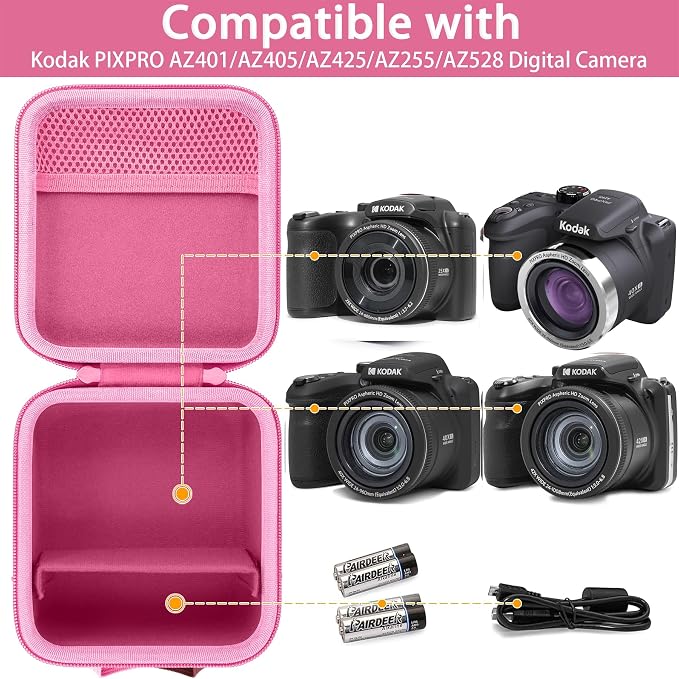 Case for KODAK PIXPRO AZ653/AZ401/AZ405/AZ425/AZ528 Digital Camera | Protective Storage Box, Portable Carrying Box, Smooth Zipper, Travel-ready, Shoulder Strap Covenient to Carry, Pink Case - Image 3
