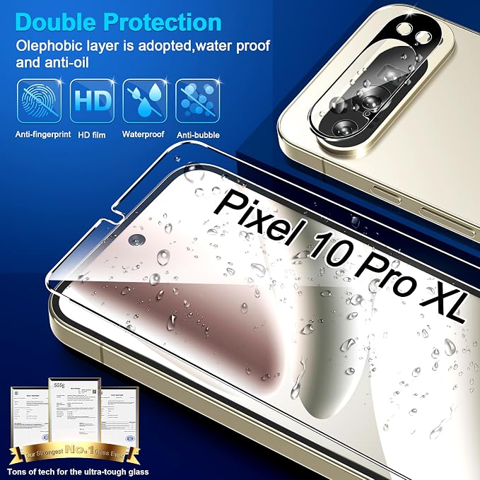letosan 3 Pack for Google Pixel 10 Pro XL Screen Protector Tempered Glass + 3 Pack Camera Lens Protector, Military Grade Shatterproof, 9H Hardness, Fingerprint Unlock,Case Friendly 6.8 Inch - Image 5