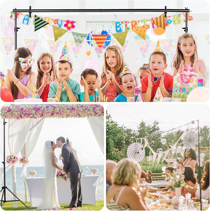 10x7ft Adjustable Photography Backdrop Stand Kit – Photo Studio Background Support with 4 Crossbars, 4 Clamps, 2 Sandbags (with 10 * 7 Feet Black Backdrop Curtain) - Image 6