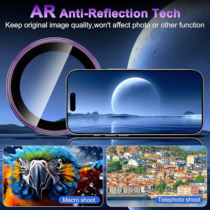 Meshine for iPhone 17 Pro/17 Pro Max Camera Lens Protector,Scratch Proof,Strong Adsorption,9H Hardness with Metal Ring Camera Cover,Ultra Thin Case Friendly, Accessories Lens Protector,Deep Purple - Image 4