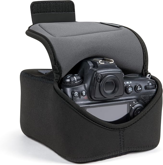 USA Gear Camera Sleeve (Large) for Mid-Size SLRs Compatible with Sony A7 V, Canon EOS R6 Mark II, Nikon Z 6III & more - Padded Neoprene DSLR Case with Zipper Accessory Pocket & Belt Loop (Black) by USAGEAR