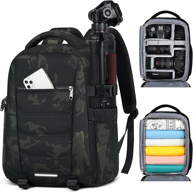 SDYSM Camera Bag Backpack Professional for DSLR SLR Mirrorless Camera | 14 Inch Waterproof Camera Laptop Backpack with Rain Cover Anti Theft Travel Case Large Photography Backpack, Camouflage by SDYSM