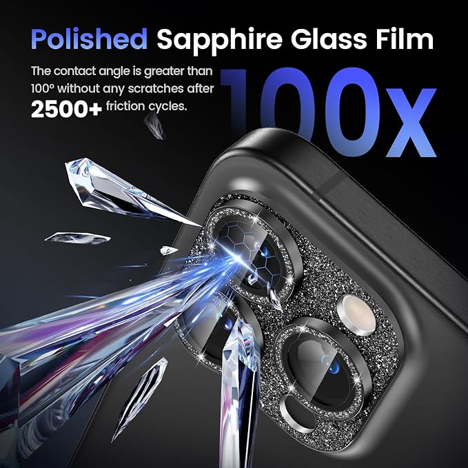 Tensea for iPhone 16 Pro Max/16 Pro/14 Pro Max/14 Pro Camera Lens Protector | Metal Bling Aluminum Alloy Tempered Glass Cover Camera Screen Protector Accessories, Case Friendly - Image 5