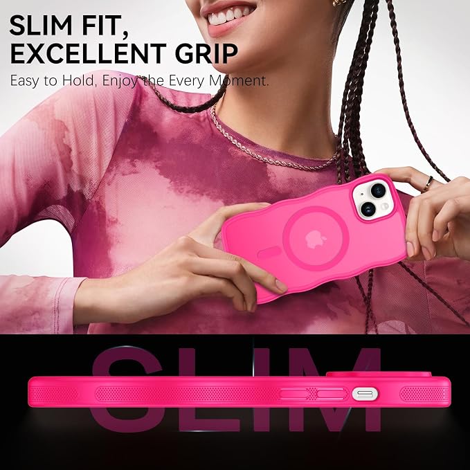 BENTOBEN Magnetic for iPhone 13 Case iPhone 14 Case, Cute Wavy [Compatible with MagSafe] Matte Anti-Slip Bumper Women Girls Boys Protective Cover for 13/14 6.1" Hot Pink - Image 3