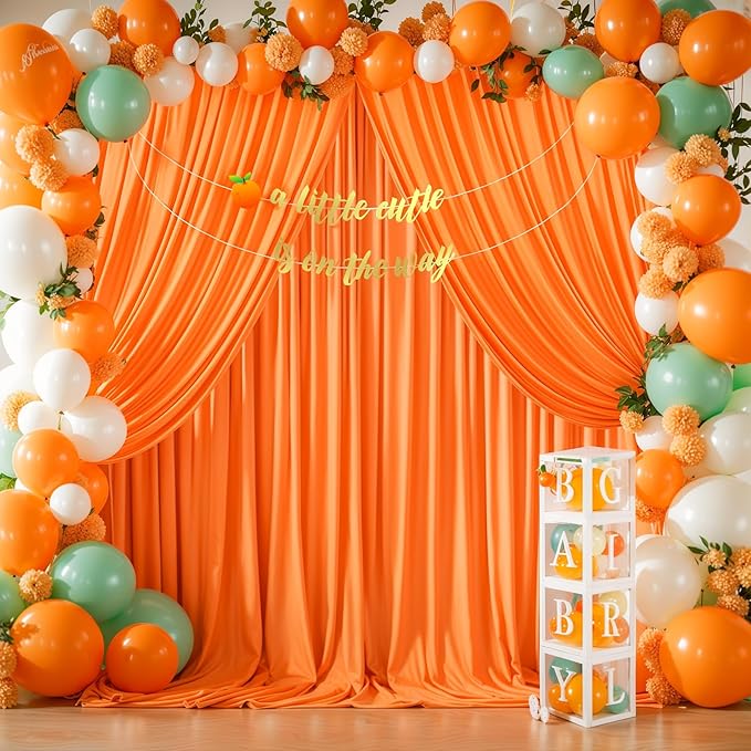 Orange Backdrop Curtains - 6 Panel Wrinkle-Free Polyester Photography Drapes for Baby Shower & Birthday Party - 24 X 10FT - Image 2