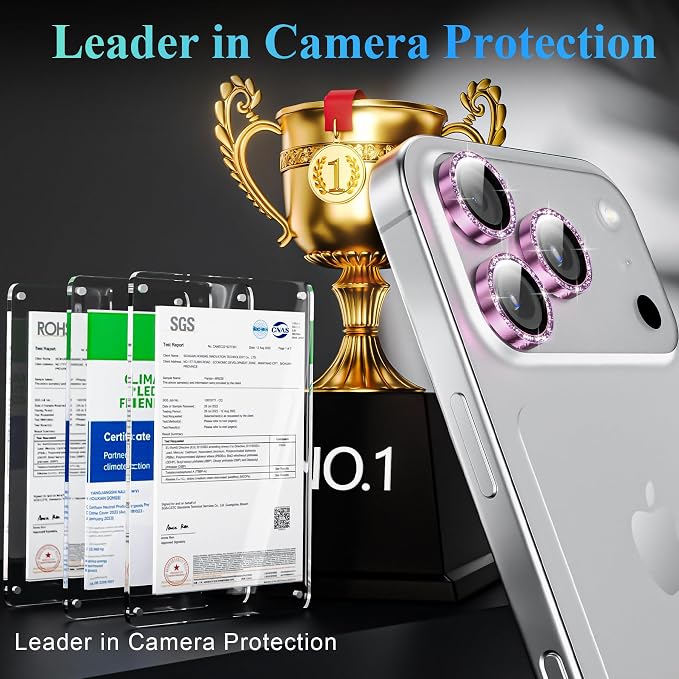 YWXTW Camera Lens Protector for iPhone 17 Pro/iPhone 17 Pro Max, [1 Step Installation Tray] Tempered Glass Screen Protector Metal Individual Camera Cover Accessories Case Friendly (Glitter Pink) - Image 2