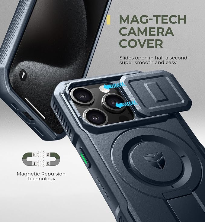 Dexnor for iPhone 15 Pro Case with Slide Camera Cover & Adjustable Kickstand, Compatible with MagSafe, Rugged Shockproof Bumper Cases Heavy-Duty Magnetic Protective Cover,6.1 inch,Navy Blue - Image 4