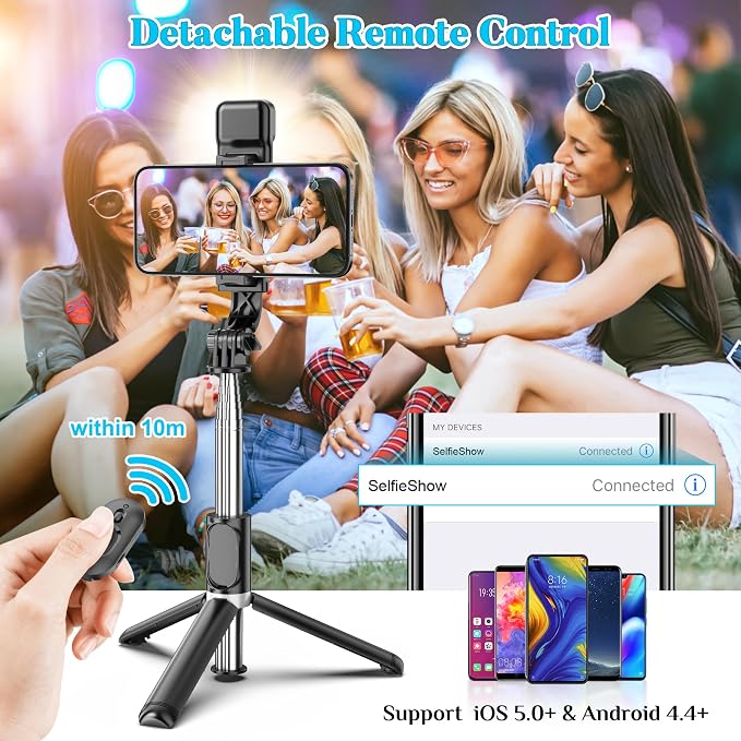 Portable 41 Inch Selfie Stick Phone Tripod with Wireless Remote Extendable Tripod Stand 360 Rotation Compatible with iPhone 17 16 15 14 13 12 11 pro Xs Max Xr X Plus, Android Samsung Smartphone - Image 4