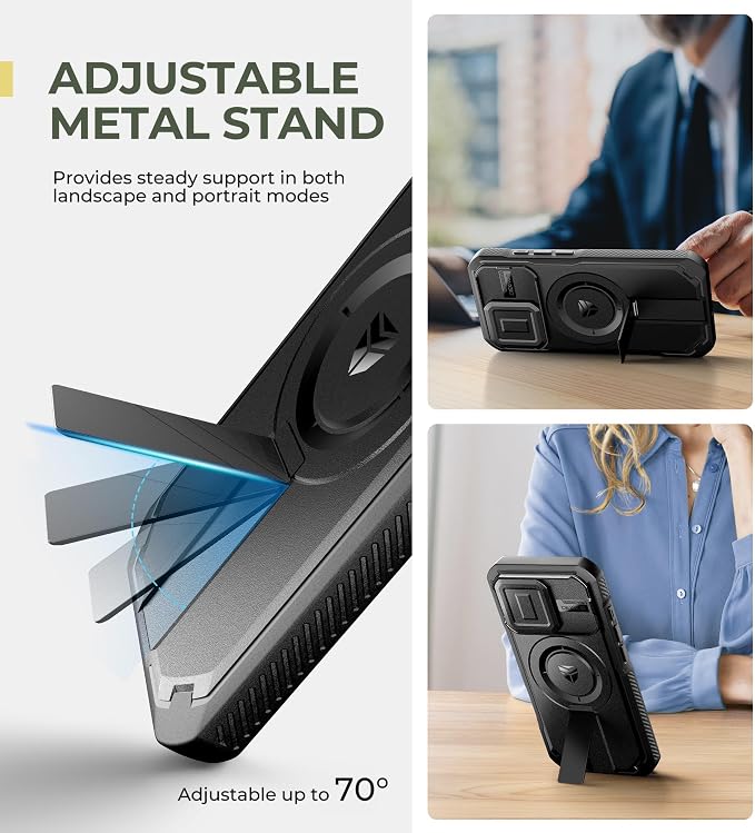 Dexnor for iPhone 16 Pro Case with Slide Camera Cover & Adjustable Kickstand, Magnetic Rugged Shockproof Bumper Cases Heavy-Duty Mangetic Protective Cover,Black - Image 5