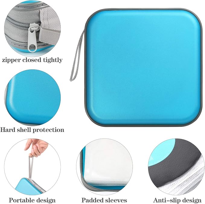 alavisxf xx CD Case, 48 Capacity Hard Plastic Zipper Disc Wallet for Car | DVD Holder, Portable Hand Strap, Anti-Slip Sleeves, Scratch-Resistant Sleeves, Disc Storage Organizer, for Home Office Travel - Image 3