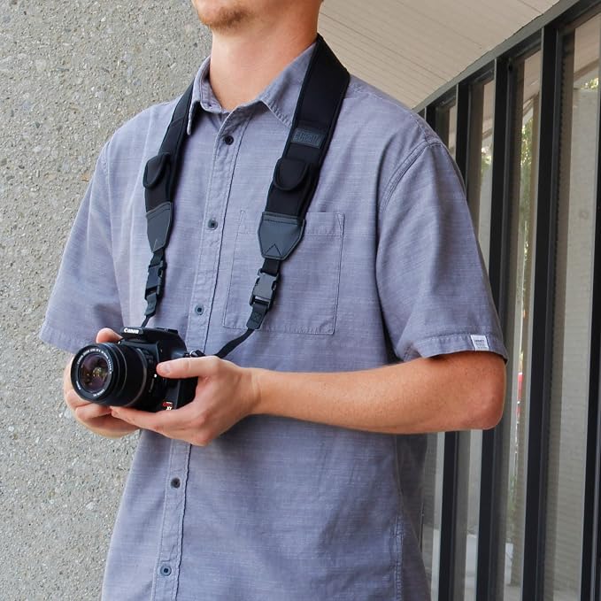 USA Gear TrueSHOT Camera Strap Neoprene Camera Straps - Padded Neck Strap, Pockets, and Quick Release Buckles - Compatible with Canon, Nikon, Sony and More DSLR and Mirrorless Cameras (Black) - Image 6