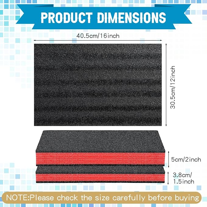 Outus 4 Pcs Cuttable Polyurethane Foam Pads Craft Foam Insert for Cases Packing Padding Camera Toolbox Storage(16 x 12 x 1.5 Inch, 16 x 12 x 2 Inch,Red, Black) - Image 2