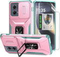 for Moto Edge 2024 Case,with Sliding Camera Lens Cover,HD Screen Protector,360° Rotating Ring Kickstand, Military-Grade Shockproof Protective Cover for Motorola Moto Edge 2024,Pink+Turquoise by AYMECL