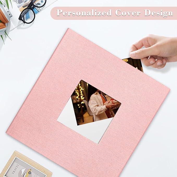 Large Photo Album Self Adhesive, DIY Scrapbook Album for 4x6 8x10 Pictures, 40 Pages Light Pink Linen Cover Memory Book, Ideal Gift for Family Travel Wedding Baby Christmas Anniversary - Image 2