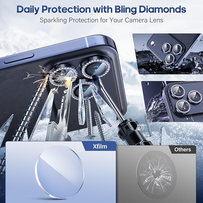 iPhone 17 Pro/17 Pro Max Camera Lens Protector Bling Diamond, Blue | Individual Metal, 9H Hardness, Scratch Resistant, Shockproof, Drop Protection, Case Friendly, Stylish Accessories - Image 3
