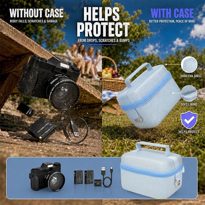Comecase Large Travel 4K Vlogging Camera Case for Duluvulu/for AUREAPIX | Outdoor Camera Storage with 2 Dividers and Mesh Pocket, for Vloggers and Content Creators, Trip Ready, Blue - Case Only - Image 4