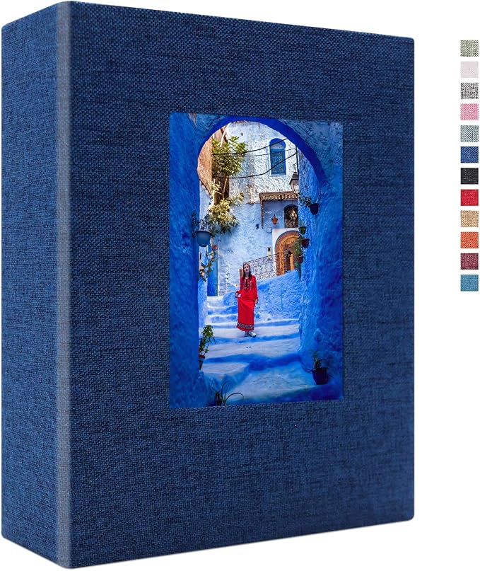 Vienrose 4x6 Photo Album,100 Pockets,Linen Cover with Window,Blue | Cover Window, Acid Free Pages, Linen Hardcover, Baby Wedding Family Photos by Vienrose