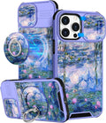 Buleens for iPhone 15 Pro Case 6.1 Inch - with Ring Stand & Camera Cover Aesthetic Cute Designed for Women Girls Girly Pretty Blue Water Lily for Phone Case for iPhone 15 Pro Compatible with Magsafe by Buleens