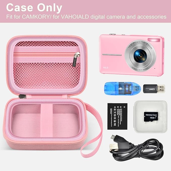 ALKOO Digital Camera Case for CAMKORY, Camera Pouch for KODAK Pixpro -Pink | for Lecran/for VAHOIALD Point and Shoot Camera, Hard Carrying Case with Mesh Pocket, Compact for Vlogging, Travel and Storage - Image 2