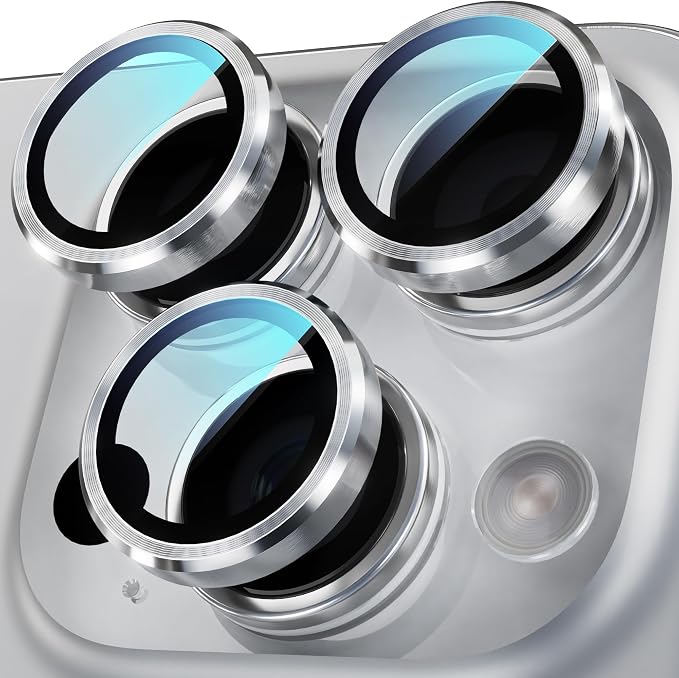 YWXTW Camera Lens Protector for iPhone 16 Pro/iPhone 16 Pro Max, [1 Step Installation Tray] Tempered Glass Screen Protector Metal Individual Camera Cover Accessories Case Friendly (White Titanium) by YWXTW