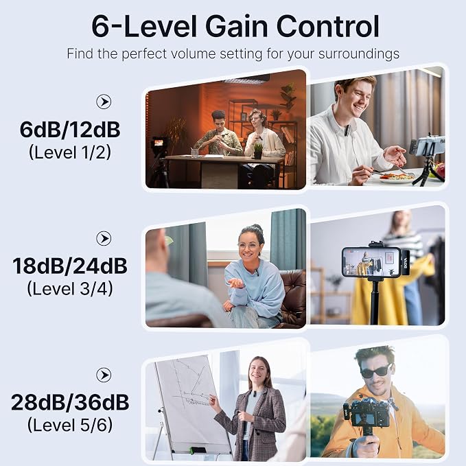 BOYA BOYALINK 2 Wireless Lavalier Microphone for iPhone/Camera/Android/PC | 3-in-1 RX, Mini Lapel Mic, 48kHz 24bit, 1000ft, 30h Use, 2 Level Noise reduction, Clip on Mic with USB-C/Lightning/3.5mm Plug - Image 6