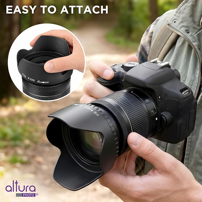 Altura Photo 58mm Camera Lens Hood for Canon Rebel T7, T6, EOS Accessories | Blocks Glare & Protects Your Lens from Bumps, Easy Snap-On Fit - Image 4
