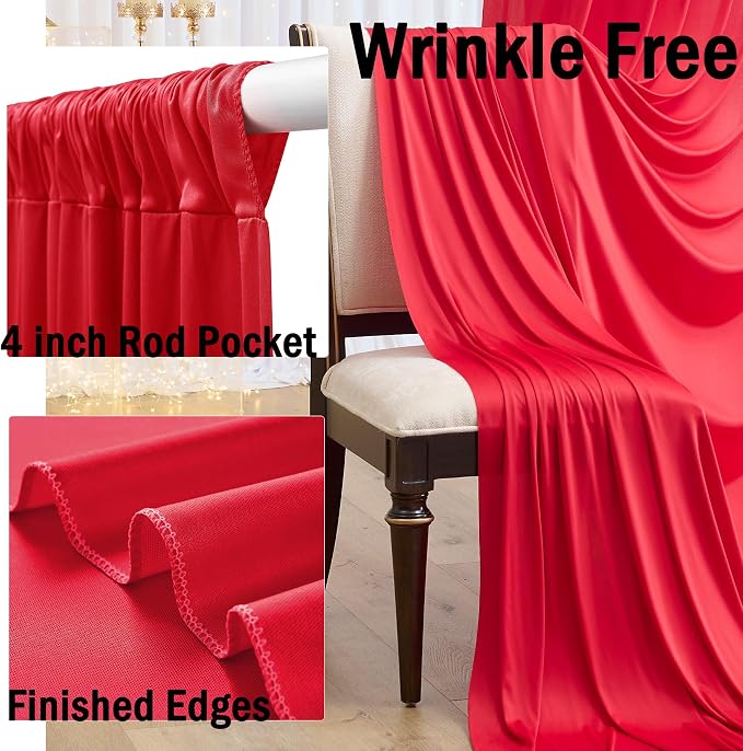 30ftx10ft Red Backdrop Curtains for Parties, Wrinkle Free 6 Panels 5x10ft Silky Photo Backdrop Drapes Back Drop Cloth Drapery for Wedding Birthday Photography Baby Shower Background Decor - Image 2