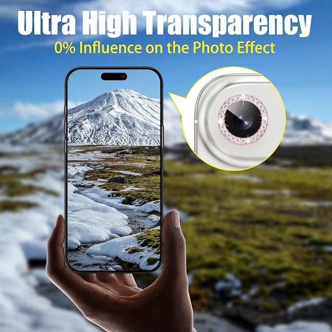 AGVEE 3+3 6 Pack for iPhone Air Camera Lens Protector Cover | Individual Bling Diamond & Bling Glitter Sparkle Cute Gem Metal Ring, 9H Tempered HD Glass - Image 6