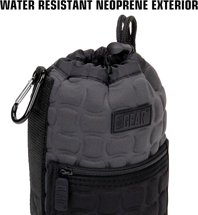 USA Gear FlexARMOR-X Large Lens Case Pouch with Deluxe Padded Neoprene Protection - Fits Camera Lenses up to 7.87" x 3.80", Drawstring Opening, Carabiner Clip, Zippered Storage Pocket - Image 4