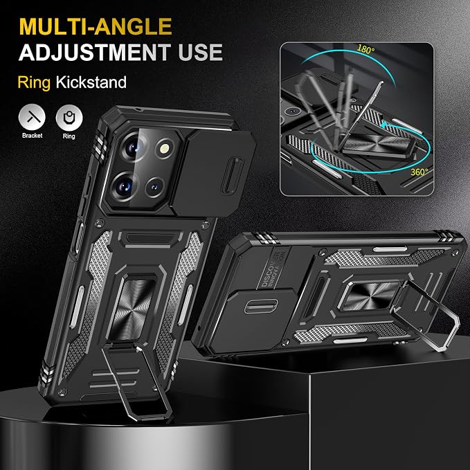 for Moto G 2025 Case with Screen Protector and with Camera Cover, 360°Military Grade Rotatable Kickstand (Heavy Duty) Shockproof Protective, Case for Moto G 2025 Black - Image 7