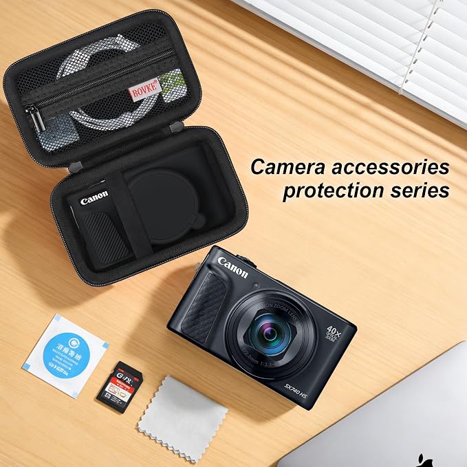 BOVKE Hard Case + Silicone Cover for Canon PowerShot SX740 HS Camera, Black | SX740 SX730 Digital Camera Shockproof EVA Storage Bag & Soft Silicone Protective Case with Removable Lens Cover, Wrist Strap - Image 6