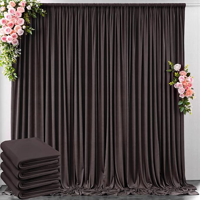 20 ft x 10 ft Wrinkle Free Brown Backdrop Curtain for Parties, Wedding Brown Photo Backdrop Drapes, Fabric 4 Panels 5ft x 10ft for Baby Shower Photoshoot Engagement Birthday Photography Background by Outpain