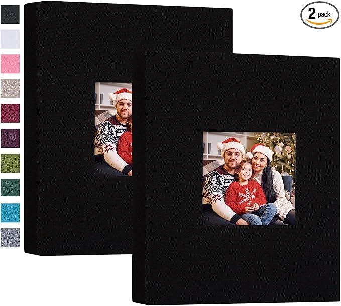 Mublalbum 2 Pack Small Photo Album 5x7, 52 Pockets, Linen Cover,Black | Linen Cover with Display Window, 52 Vertical Pockets, Portable Mini Picture Book for Artwork Postcards, Picture Storage by Mublalbum