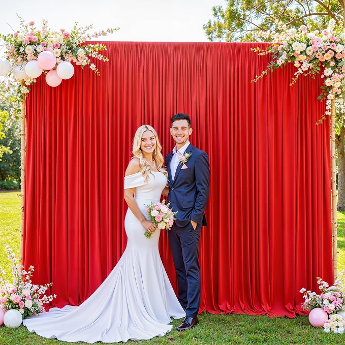 Red Backdrop Curtain for Parties Wedding Wrinkle Free Red Photo Curtains Backdrop Drapes Fabric Decoration for Birthday Party Baby Shower Christmas 5ft x 8ft,2 Panels - Image 3