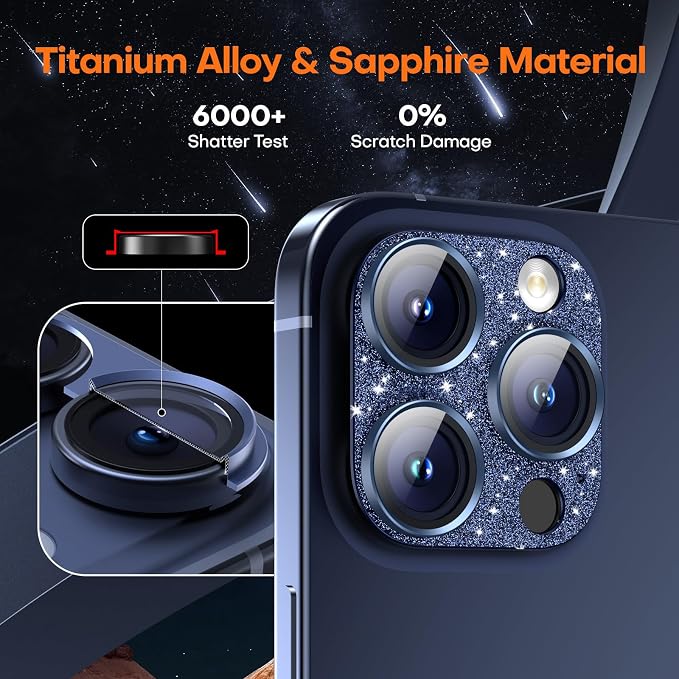 Camera Lens Protector for iPhone 16/15/14 Pro Max & 16/15/14 Pro | Glitter Blue, Aluminum Alloy, 9H+ Glass Camera Cover, Nano Reinforced Adhesive, Anti-Drop, Anti-Scratch, Case Friendly - Image 5