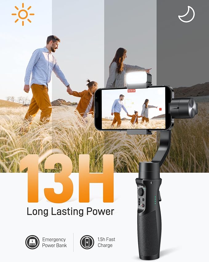 hohem iSteady Mobile+ Kit Gimbal Stabilizer for Smartphone with Fill Light | Ultra-Wide-Angle Mode, iSteady 7.0 Anti-Shake, 600° Inception, Sport Mode, Magnetic Fill Light, 13H Battery - Image 6