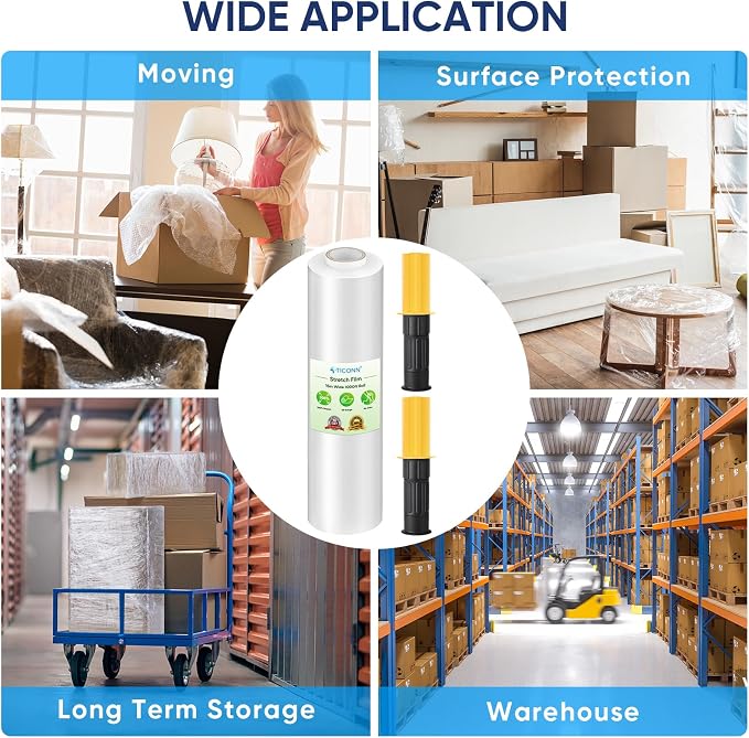 TICONN Stretch Wrap Roll, 15 in x 1000 ft Plastic Wrap for Moving Furniture | Odorless Industrial Strength Stretch Film, 300% Stretchability, Self-Adhering, Ideal for Furniture, Box Protection - Image 7