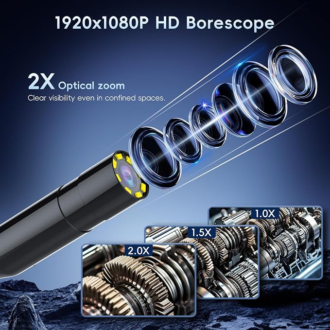 32.8FT Endoscope Camera with Light-1080P HD Borescope Inspection Camera | IP67 Waterproof Sewer Tools with 8 Adjustable LEDs,Snake Cameras with 4.3" IPS Screen for Plumbing & Automotive Engines - Image 3
