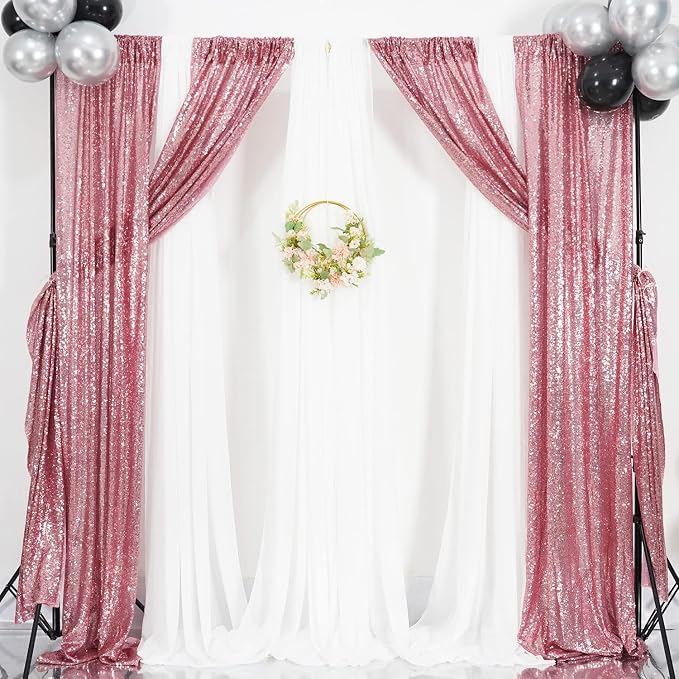 Poise3EHome Fuchsia Pink Sequin Backdrop Curtain, 2 Panels 2Ft x 8Ft Glitter Photography Background for Party Baby Shower Wedding Birthday Christmas Thanksgiving Halloween Decoration - Image 3