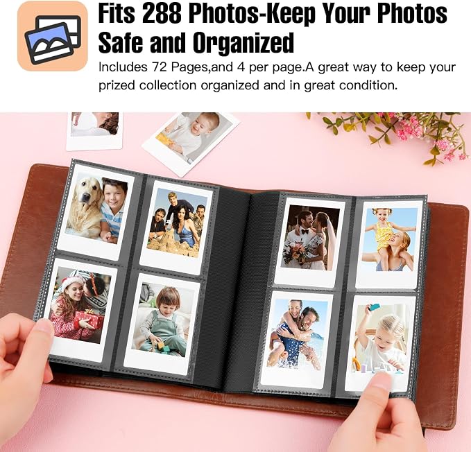 Veicevol 288-Pocket 2x3 Photo Album for Instax Mini and Polaroid, Brown | PU Leather Cover Keeps, Fits Instax Mini and Polaroid 2x3 Photos, Protects Travel, Wedding and Family Memories - Image 4
