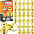 FINDMAG Fridge Magnets, Magnets for Whiteboard, Office, 42 Pack, Gold | Magnetic Push Pins for Pictures and Photos Display on Refrigerator, Kitchen, Accessories Decorative, Reusable Design by FINDMAG