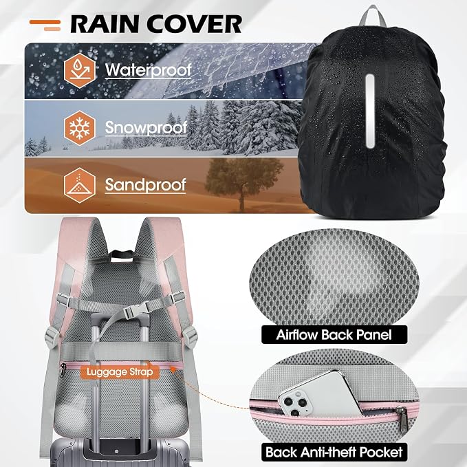 SDYSM Camera Bag Backpack Professional for DSLR SLR Mirrorless Camera | 14 Inch Waterproof Camera Laptop Backpack with Rain Cover Anti Theft Travel Case Large Capacity Photography Backpack, Pink - Image 4