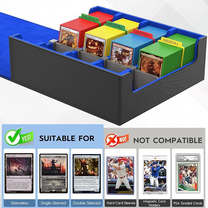 4 Row Trading Card Storage Box, 3200+ MTG Card Storage, Black & Blue | TCG Card Organizer Box with 24 Colorful Dividers and 4 Stands, Bulk PKM Storage, Deck Case Holder Fits for YuGiOh, Game Cards - Image 2