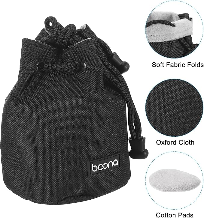 PATIKIL Soft Drawstring Lens Case, Lens Pouch Bag with Cotton Pad 3.5" OD Thick Fleece Cloth Camera Lens Bag for SLR Lens Water Cups, Black - Image 3