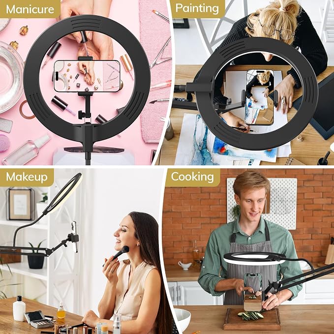 TONOR Overhead Ring Light Kit, 10" Ringlight with Heayy Duty Boom Arm and Phone Holder, Adjustable Angle, Suitable for Video Recording, Live Stream, Drawing, Makeup Nail - Image 4