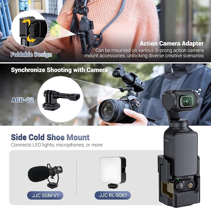 JJC Expansion Adapter Mount for DJI Osmo Pocket 4/3 and Xtra Muse | Protective Accessories Cage Bracket, with Action Camera Port & Cold Shoe Mount on Tripod Selfie Stick Shooting - Image 2