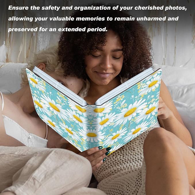 Small Photo Album 4x6, 60 Pockets Holds 120 Photos, Slip-in Pocket Photo Album with Black Elastic Band for Family Wedding Baby Travel Pictures, White Daisy Floral - Image 7
