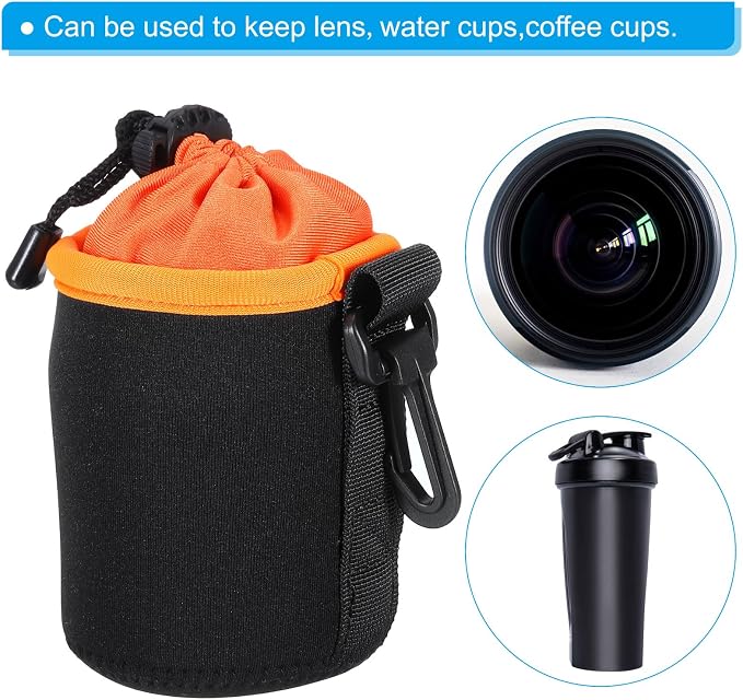 PATIKIL Camera Lens Bag, 2 Pcs 3" ID x 3.9" H Cylindrical Drawstring Lens Pouch with Thick Protective Neoprene, Lens Case for DSLR Camera Lens, Water Coffee Cups Black, Orange - Image 6