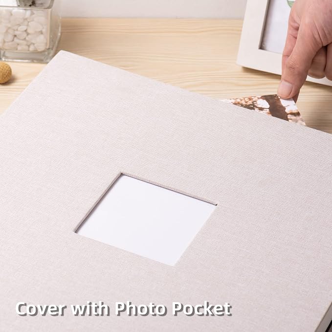 HoneyTolly Large Photo Album Self Adhesive, DIY Scrapbook Album for 600 Photos, 13"x12.6" 120 Pages Linen Cover Memory Book(Light Beige) - Image 2