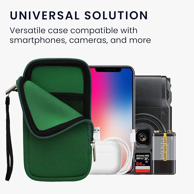 kwmobile Universal Phone Pouch Size XL - 6.7/6.8" - Neoprene Smartphone Pouch with Zip - Water-Repellent Mobile Phone Case - Sleeve in Moss Green - Image 4